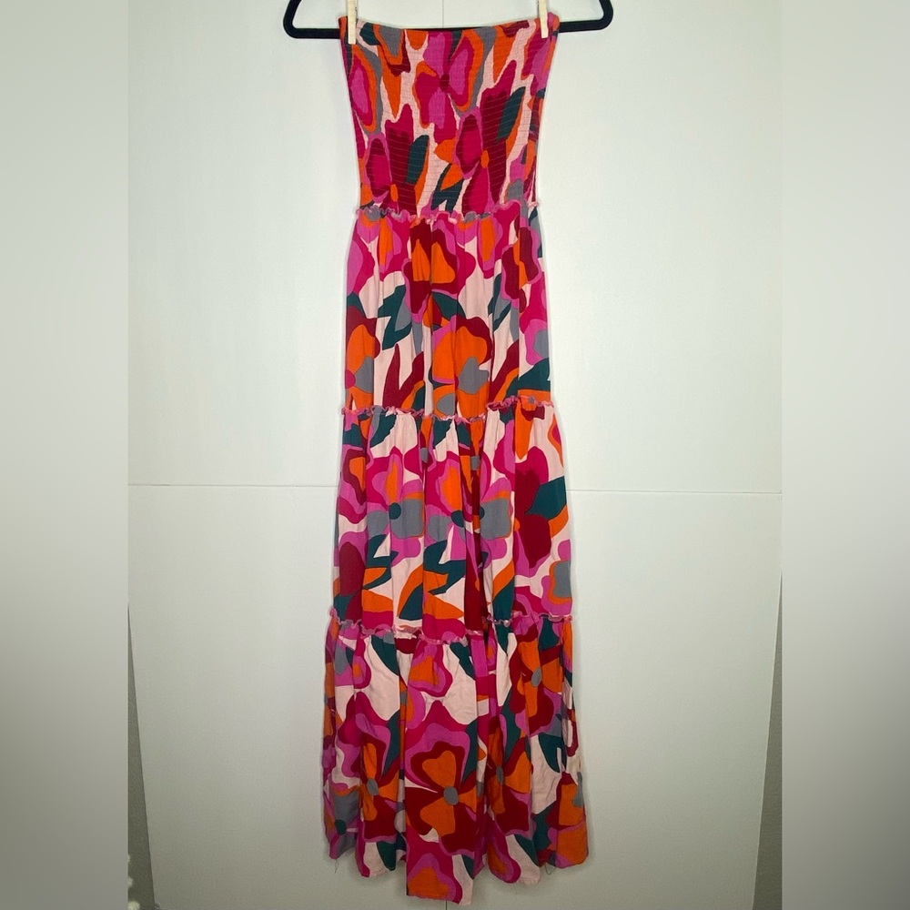 Abel the Label Strapless Smocked Tiered Maxi Dress Multicolor Size M